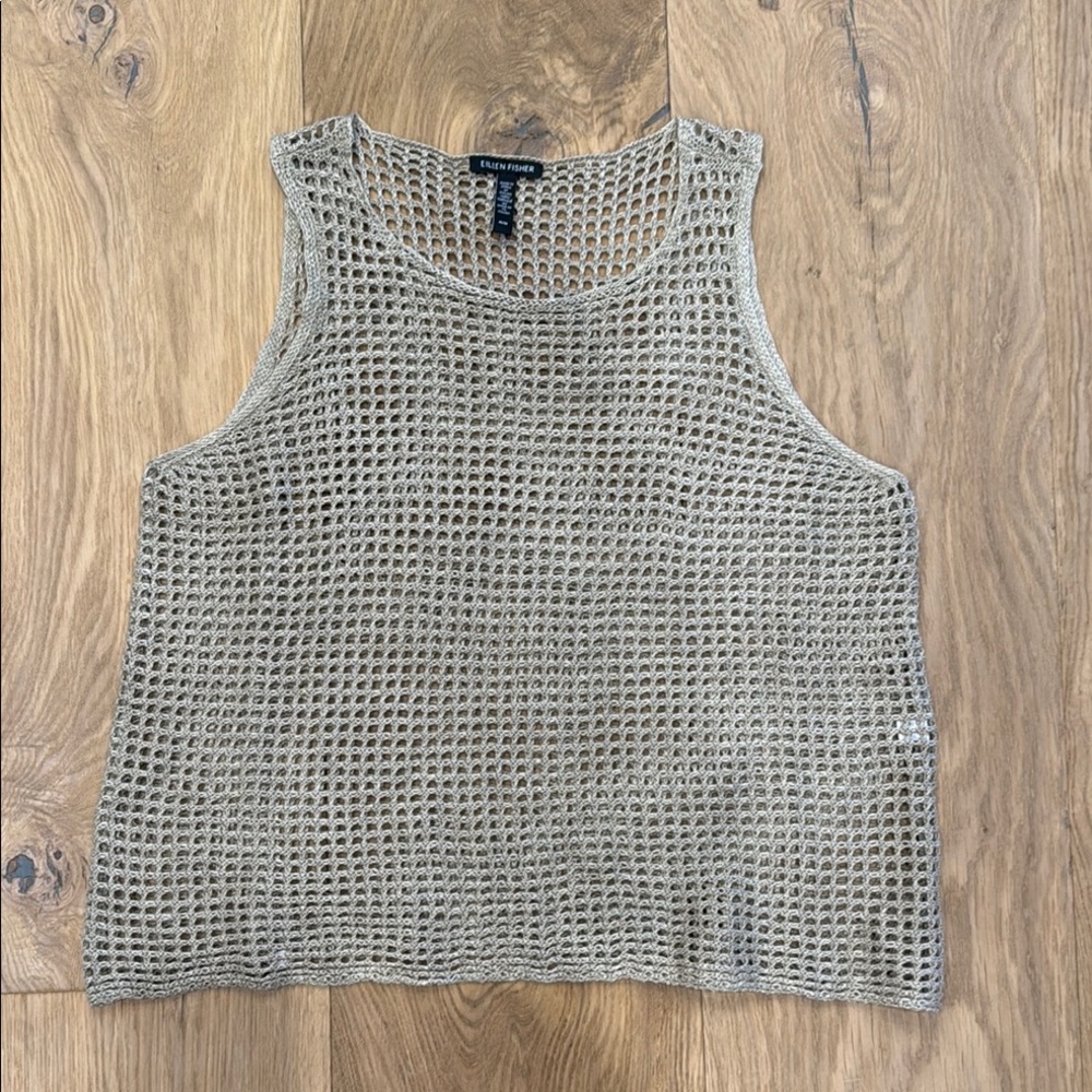 Eileen Fisher tan linen blend open weave tank sz M